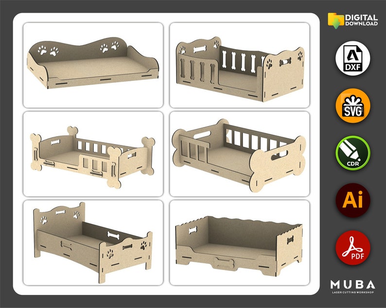 Hundebett dxf, Tierbett SVG, Laserschnittdateien, Haustierbett, Cnc-Fräspläne, SVG, DXF, CDR, Vektorvorlagen, Tierprojekt, Laserprojekt Bild 1