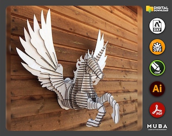 3D Unicorn Decorative Chart, Horse Laser Cut, Wall Decorative, svg, Dxf, Pdf, Ai, Laser cut file, Cnc Cut, Glowforge Cut, Vector Templates