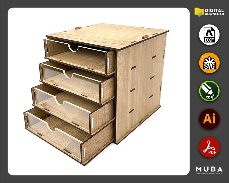 Laser Cut Desktop Organizer SVG Hobby Storage Box Drawer Etsy