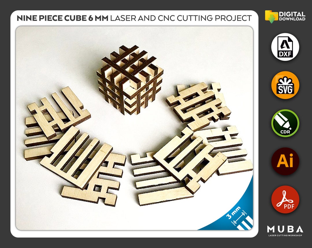 Wooden Puzzle Cube, 3D Puzzle, Cube Svg, Puzzle Dxf, 6 Mm, Glowforge