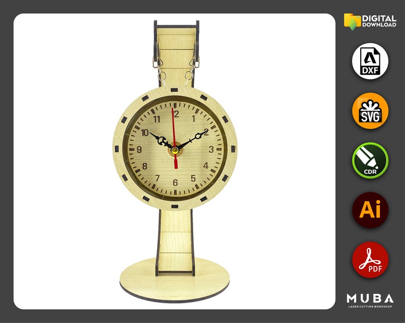 Laser Cut Tabletop Clock Pendulum Clock Desk Clock Svg Etsy