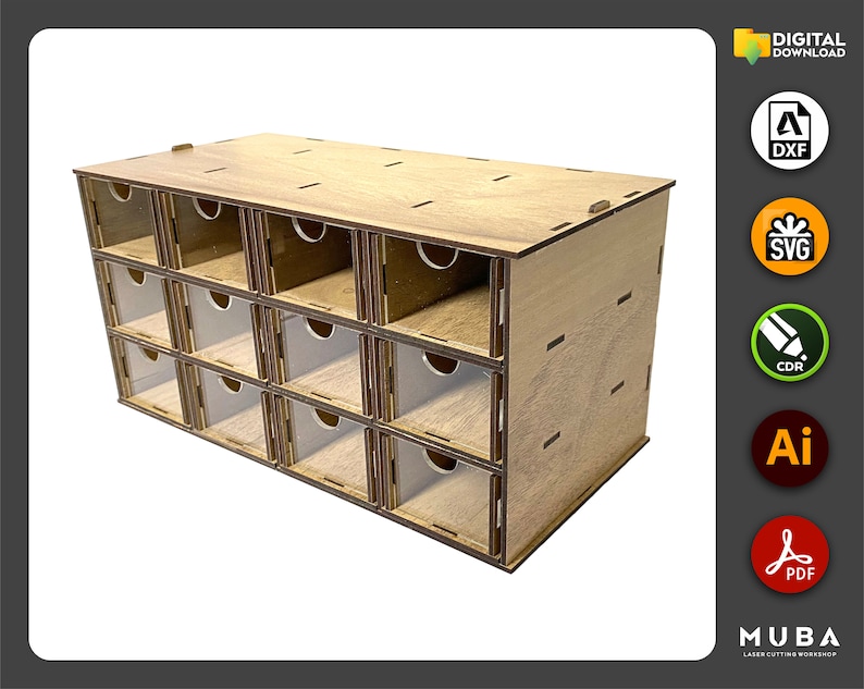Laser Cut Desktop Organizer SVG Hobby Storage Box Drawer Etsy