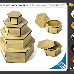 4 Stück Größe Hexagon Box Set, Schmuck Box svg, Geschenk Box svg, Laser geschnittene Datei, CNC Dateien, dxf, svg, cdr, ai, pdf, Vektor Vorlagen, Laser Box