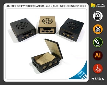 Feuerzeugbox mit Mechanismus, Holzbox, Laser geschnittene Datei, CNC-Dateien, dxf, svg, cdr, ai, pdf, Laser svg, Vektor Vorlagen, Laser Projekt