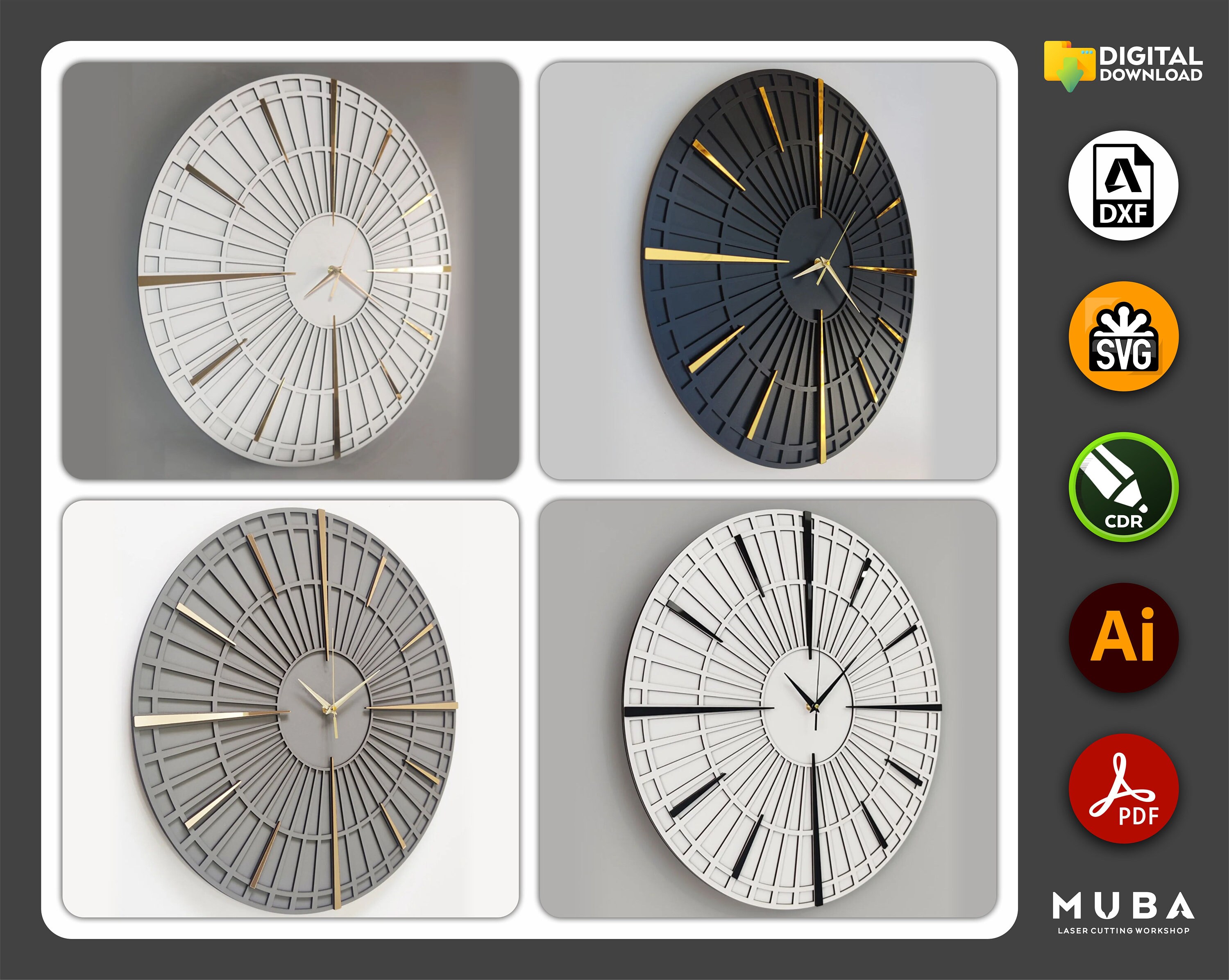 Wall Clock SVG, Watch Models, Wall Decor Clocks, SVG Files for Laser ...