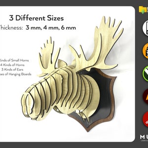 Christmas Deer SVG, Laser Cut file, Stag Head With Antlers, 3D Animal, DXF laser, CNC milling, Vector cutting plan, Wooden 3D puzzle
