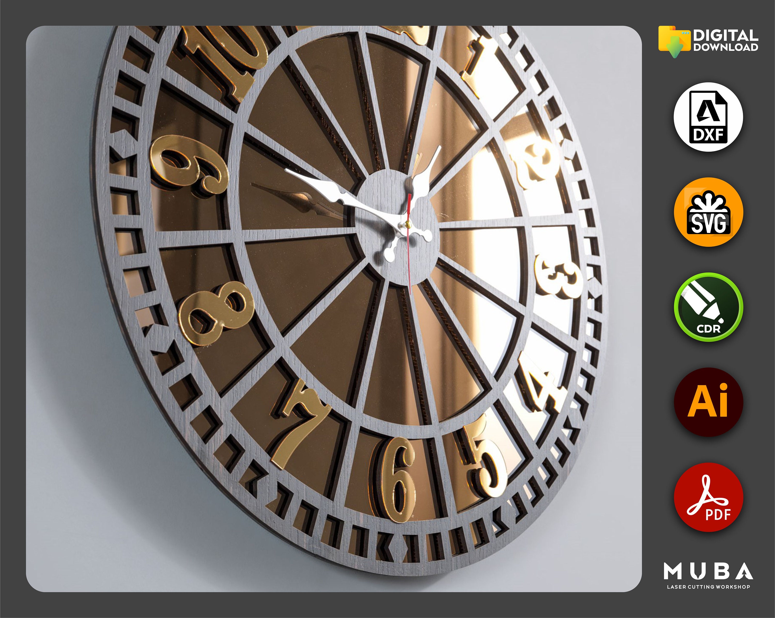 Library Clock Svg Wall Clock SVG, Watch Models, Wall Decor Clocks, SVG Files for Laser ...