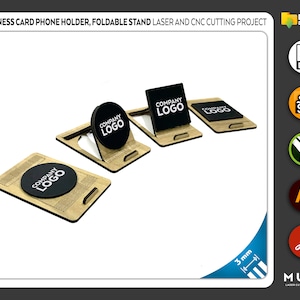 Telefoonhouder voor visitekaartjes, Opvouwbare telefoonstandaard, Lasergesneden bestand, CNC-bestanden, DXF, SVG, CDR, AI, PDF, Vectorsjablonen, Laserproject
