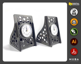 2 modelos de reloj de escritorio, producto de oficina, regalo de compañero de trabajo, archivo cortado con láser, archivos CNC, dxf, svg, cdr, ai, pdf, plantillas vectoriales, proyecto láser