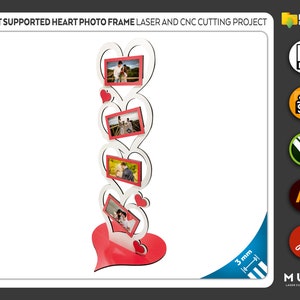 Foot Supported Heart Photo Frame Wooden Photo Frame Valentines Day Laser CNC files dxf svg cdr ai pdf Vector Templates Laser Project