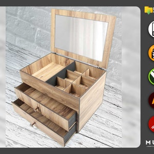 Wooden Jewellery Box, Jewellery Organizer, Makeup Box, Keepsake Box, Svg, Dxf, Pdf, Ai, Laser cut file, Glowforge Cut, Vector Templates