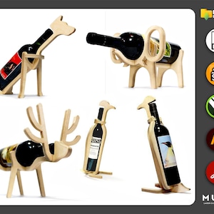 Tafelbladrek, Dierenwijnreksets, Wijnhouder, Wijnstaand, Wijnorganisator, Svg, Dxf, Pdf, Ai, Cnc Cut, Glowforge Cut, Vector Template