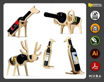 Tabletop Rack, Animal Wine Rack Sets, Wine Holder, Wine Standing, Wine Organizer, Svg, Dxf, Pdf, Ai, Cnc Cut, Glowforge Cut, Vector Template