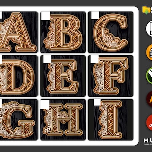 A-Z gelaagde bloemen alfabet SVG DXF bundel 3D mandala Svg gelaagde mandala Svg lasergesneden DXF, Cricut projecten, silhouet, Glowforge-bestanden