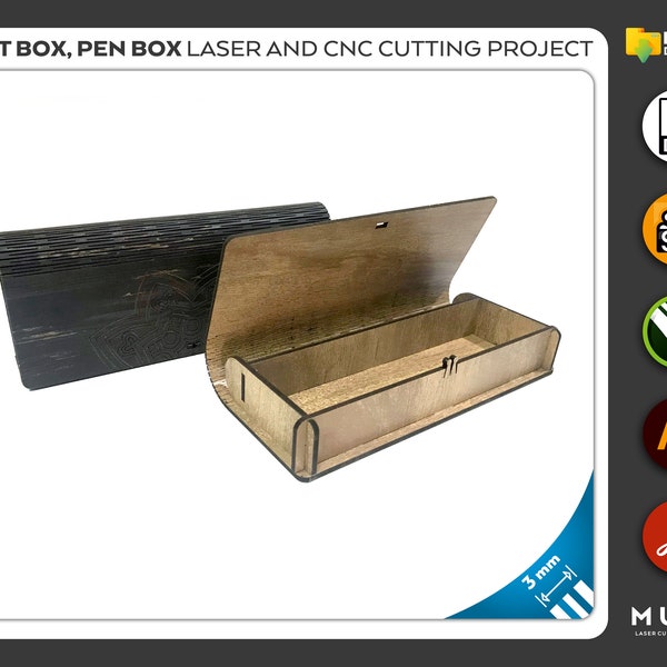 Wooden Pen Box, Gift, Jewellery Box, Laser cut file, CNC files, dxf, svg, cdr, ai, pdf, Vector Templates, Laser Project, laser svg