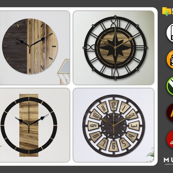 36 Wall Clock SVG, Watch Models, Wall Decor Clocks, DXF Files for Laser Cut File, Vector Plan, Cnc Router File, Cnc Cut File Collection