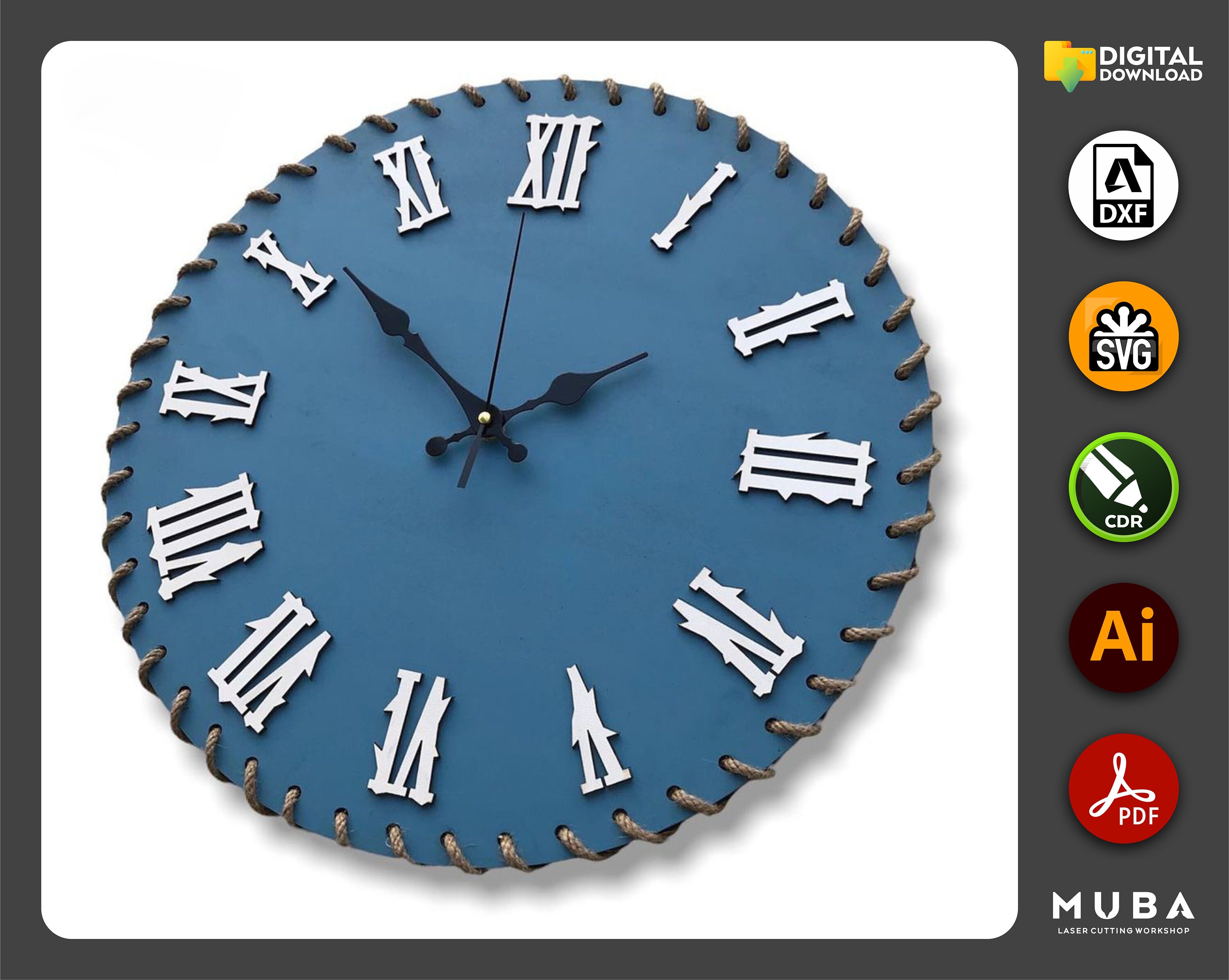 Wall Clock SVG, Watch Models, Wall Decor Clocks, DXF Files for Laser ...