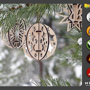 3 piezas de adornos navideños SVG, decoraciones de árboles de Navidad 3D, paquete SVG de adorno cortado con láser, rompecabezas de bolas de regalo de Navidad, dxf svg cdr ai pdf