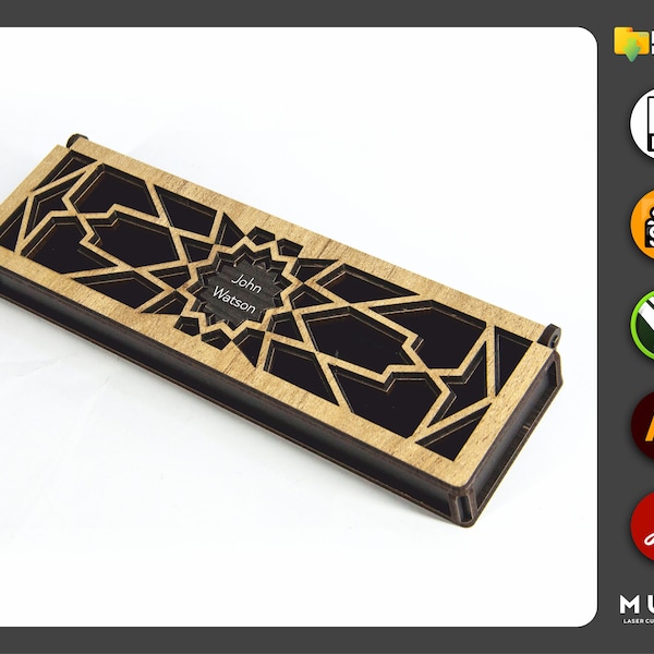 Caja de bolígrafos de madera, Caja de joyería de regalo, Archivo cortado con láser, Archivo CNC, dxf, svg, cdr, ai, pdf, Plantillas vectoriales, Proyecto láser, laser svg, laser dxf