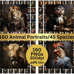 160 Animal Portrait PNG Downloads, Sophisticated Animal Portraits, Oil Painting Animals in Suits, Victorian Style Portraits, Animal Pictures