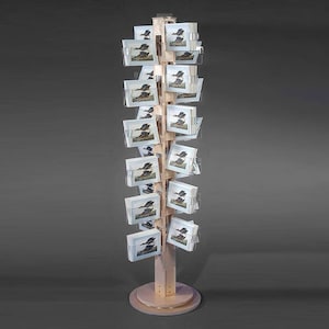 Birchwood Floor Card Spinner – 24-Pocket Rotating Display Stand for Greeting Cards, Postcards & Prints | Modern Retail Display Rack