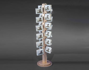 24 Pocket Rotating Floor spinner Card Display Rack Made With Birch Plywood And Clear Acrylic Pockets For Postcards, Greeting Cards