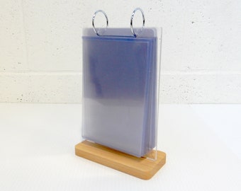 Flippable Menu Display Stand With Clear 5.7 x 8 Pockets | Wood Base | MADE IN USA