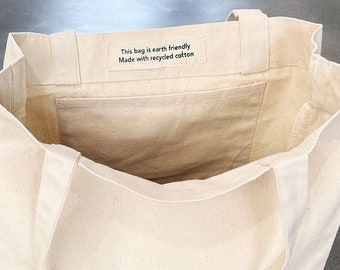 Heavyweight Recycled Cotton Tote Bags With Inside Pocket. Blank Imprintable Tote Bags