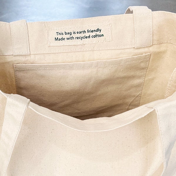 Heavyweight Recycled Cotton Tote Bags With Inside Pocket. Blank Imprintable Tote Bags