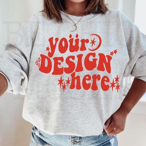 Gildan 18000 Selfie Mockup | Gildan Ash Sweatshirt Mockup | 18000 Model Trendy Mockup | 18000 Boho Chic Mockup | Gildan 18000 Stylish Mockup