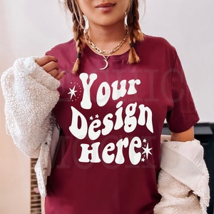 Bella Canvas 3001 Mockup | Maroon Bella Canvas Shirt Mockup | 3001 Model Mockup| Bella Canvas Model | T-shirt Model