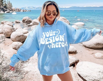 Gildan 18500 Outdoor Mockup | Light Blue 18500 Front Model | 18500 Lifestyle Mockup | Hoodie Mockup | Hoodie Model | 18500 Trendy Mockup