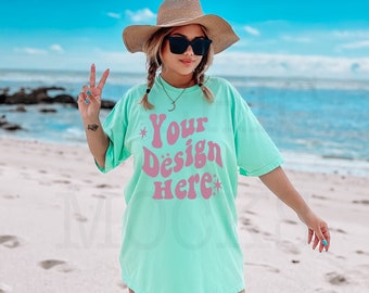 Comfort Colors C1717 Beach Mockup | Island Reef C1717 Model Mockup | CC Shirt Mockup | C1717 Shirt Model | Trendy Boho Mockup
