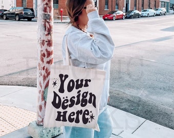 Tote Bag Mockup | Natural Canvas Tote Bag Mock | Lifestyle Tote Bag Mock, Model Tote Bag, Canvas Tote Bag Mockup, Print On Demand Mockup