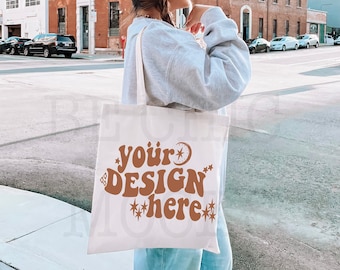 Tote Bag Mockup | Natural Canvas Tote Bag Mock | Lifestyle Tote Bag Mock, Model Tote Bag, Canvas Tote Bag Mockup, Print On Demand Mockup