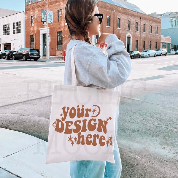 Tote Bag Mockup | Natural Canvas Tote Bag Mock | Lifestyle Tote Bag Mock, Model Tote Bag, Canvas Tote Bag Mockup, Print On Demand Mockup