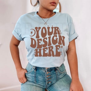 Bella Canvas 3001 Mockup | Bella Canvas Baby Blue Shirt Mockup | Bella Canvas Model Mockup | 3001 Boho Mockup