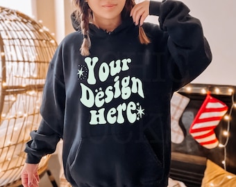 Gildan 18500 Christmas Mockup | Black Gildan Hoodie Mockup | 18500 Model Trendy Mockup | 18500 Chic Mockup | 18500 Holiday Mockup