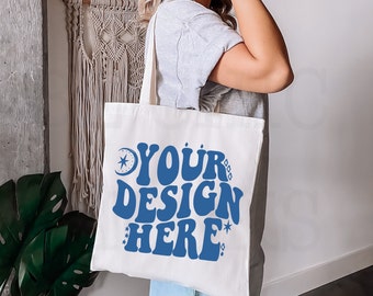 Tote Bag Mockup | Natural Canvas Tote Bag Mock | Lifestyle Tote Bag Mock, Model Tote Bag, Canvas Tote Bag Mockup, Print On Demand Mockup