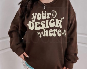 Gildan 18000 Dark Chocolate Sweatshirt Mockup (JPG & PNG)