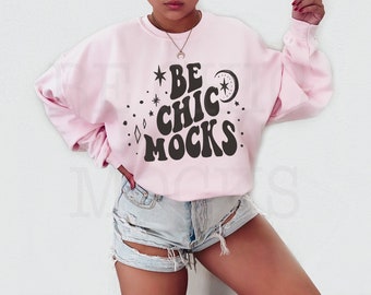 Gildan 18000 Mockup | Gildan Light Pink Sweatshirt Mockup | 18000 Model Trendy Mockup | 18000 Chic Mockup | 18000 Stylish Mockup