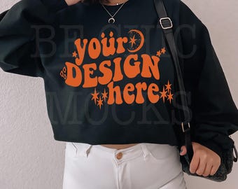 Gildan 18000 Black Sweatshirt Mockup, Trendy Chic Mockup