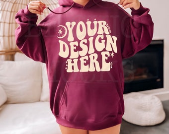 Gildan 18500 Mockup | Gildan Maroon Hoodie Mockup | 18500 Model Trendy Mockup | 18500 Chic Mockup | 18500 Lifestyle Mockup