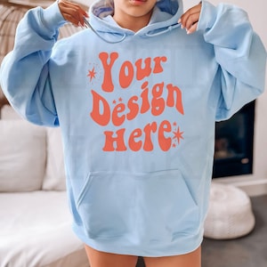 Gildan 18500 Mockup | Gildan Light Blue Hoodie Mockup | 18500 Model Trendy Mockup | 18500 Chic Mockup | 18500 Lifestyle Mockup