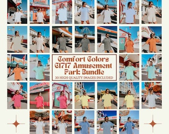 30 Comfort Colors C1717 Amusement Park Images | C1717 Bundle Mockup | CC Shirt Bundle Mockup | C1717 Shirt Model | Theme Park Mockup