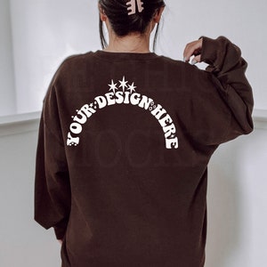 Gildan 18000 Mockup | Gildan 18000 Back Mockup | Gildan Dark Chocolate Sweatshirt Mockup | Model Mockup | Back of Shirt Mockup | 18000 Back