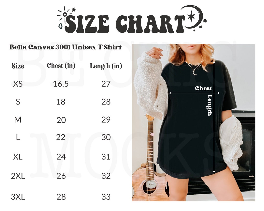 Bella Canvas 3001 Size Chart Bella Canvas Shirt Size Chart Unisex T