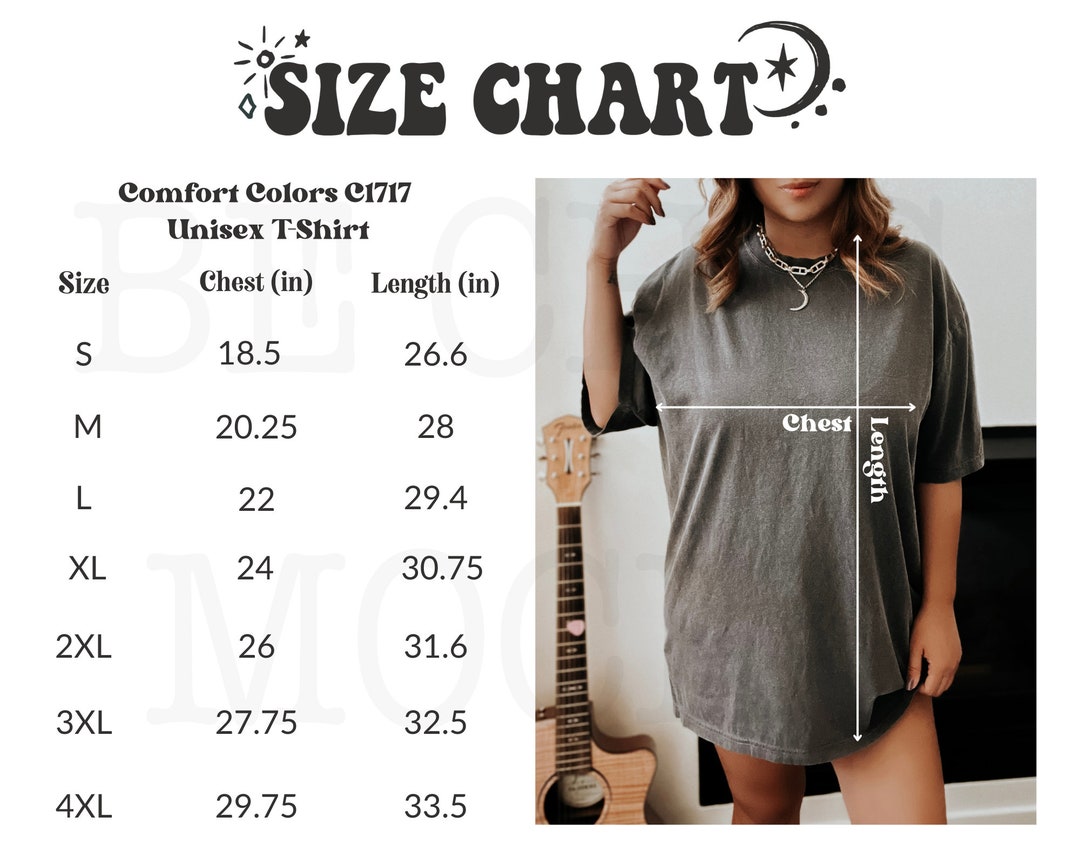 Comfort Colors C1717 Size Chart Comfort Colors Shirt Size - Etsy