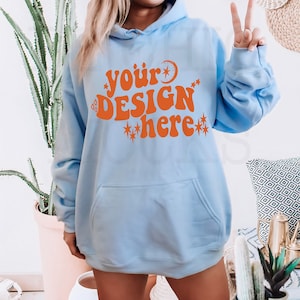 Gildan 18500 Mockup | Light Blue Gildan Hoodie Mockup | 18500 Model Trendy Mockup | 18500 Chic Mockup | 18500 Lifestyle Mockup