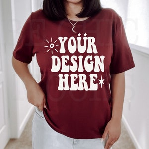 Bella Canvas 3001 Mockup | Bella Canvas Maroon Shirt Mockup | Bella Canvas Model Mockup | 3001 Boho Mockup